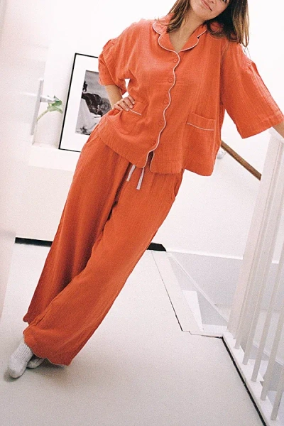 Urban Outfitters Tbco Cotton Long Leg Pajama Set Pant In Rust, Women's At  In Brown