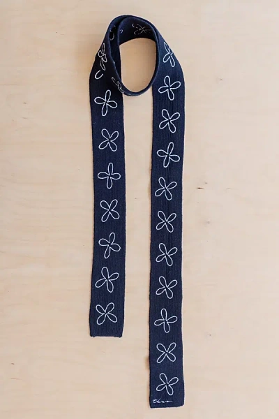 Urban Outfitters Tbco Merino Wool Flora Skinny Scarf In Navy Flora, Women's At  In Blue