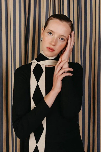 Urban Outfitters Tbco Merino Wool Harlequin Skinny Scarf In Black Harlequin, Women's At  In Neutral