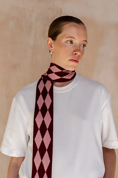Urban Outfitters Tbco Merino Wool Harlequin Skinny Scarf In Burgundy Harlequin, Women's At