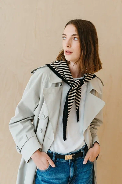 Urban Outfitters Tbco Merino Wool Stripe Triangle Scarf In Black Stripe, Women's At