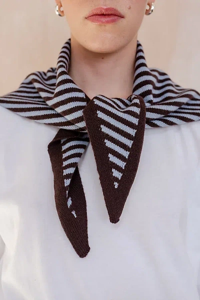 Urban Outfitters Tbco Merino Wool Stripe Triangle Scarf In Blue/brown Stripe, Women's At