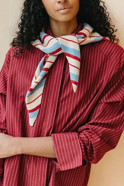 Urban Outfitters Tbco Merino Wool Stripe Triangle Scarf In Blue/red Stripe, Women's At  In Neutral