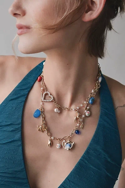 Urban Outfitters Tea Party Layered Charm Necklace In Gold, Women's At  In Metallic