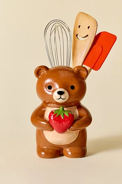 Urban Outfitters Teddy Bear Utensil Holder In Brown At