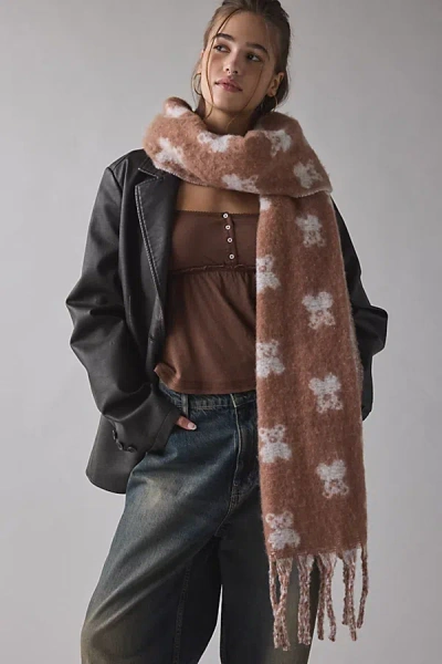 Urban Outfitters Teddy Pattern Woven Scarf In Neutral, Women's At  In Gold