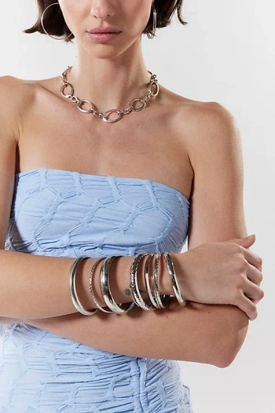 Urban Outfitters Textured Bangle Bracelet Set In Silver, Women's At  In Blue