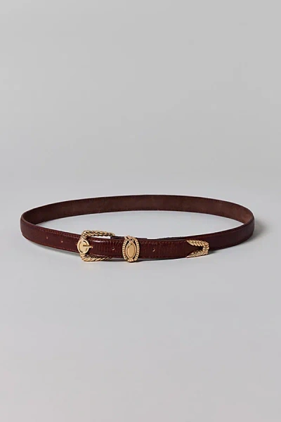 Urban Outfitters Textured Slim Leather Belt In Brown, Women's At  In Burgundy