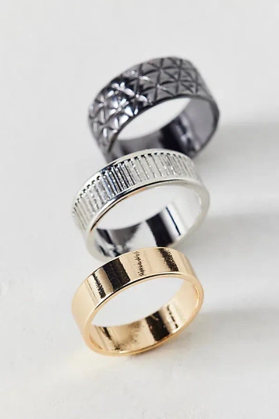 Urban Outfitters Textured Stainless Steel Ring Set In Silver, Men's At