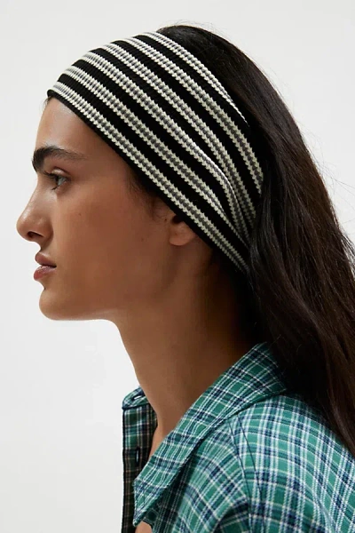 Urban Outfitters Textured Striped Headwrap In Black, Women's At