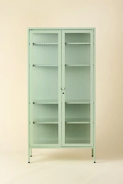 Urban Outfitters The Collector Fluted Glass Paned Storage Cabinet In Green At