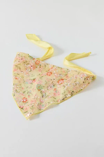 Urban Outfitters Thea Floral Embellished Sheer Headscarf In Light Yellow, Women's At