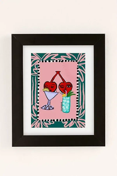 Urban Outfitters Theebouffants Cherry Cheers Art Print In Black Matte Frame At