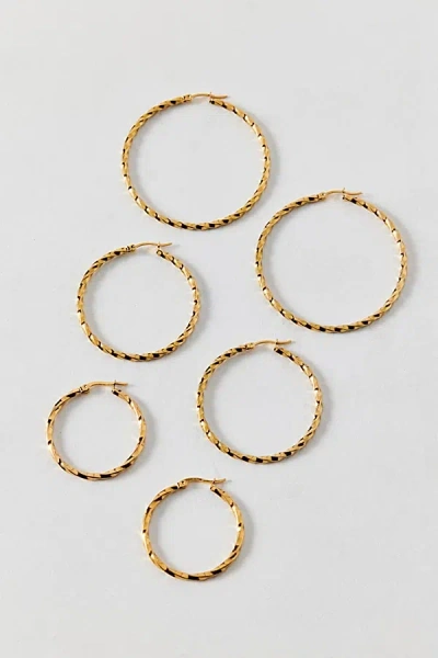 Urban Outfitters Thin Twist Waterproof Hoop Earring Set In Gold, Women's At