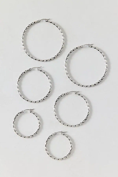 Urban Outfitters Thin Twist Waterproof Hoop Earring Set In Silver, Women's At