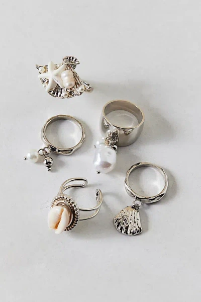 Urban Outfitters Tideline Shell & Pearl Rings Set In Silver, Women's At  In Metallic