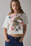 Urban Outfitters Tiger Graphic Off-the-shoulder Cropped Tee In Neutral, Women's At  In Yellow