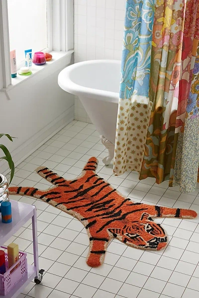 Urban Outfitters Tiger Shape Tufted Bath Mat In Orange At  In Multi