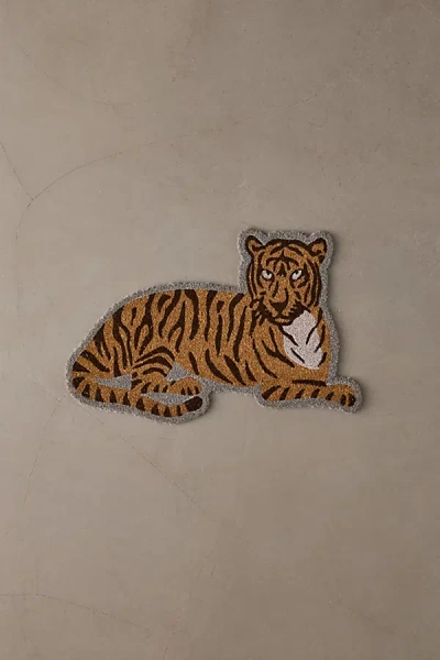 Urban Outfitters Tiger Shaped Textural Coir Doormat In Brown At