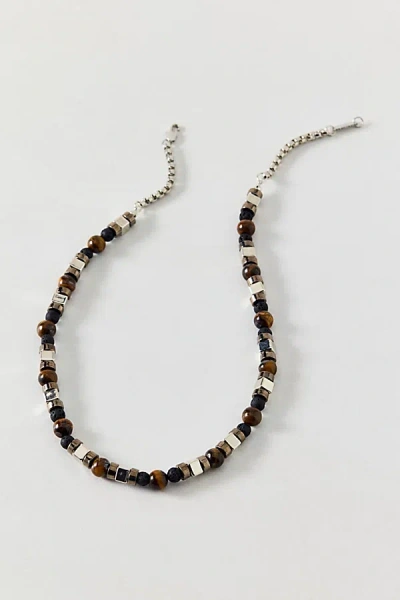 Urban Outfitters Tigers Eye Beaded Necklace In Silver, Men's At