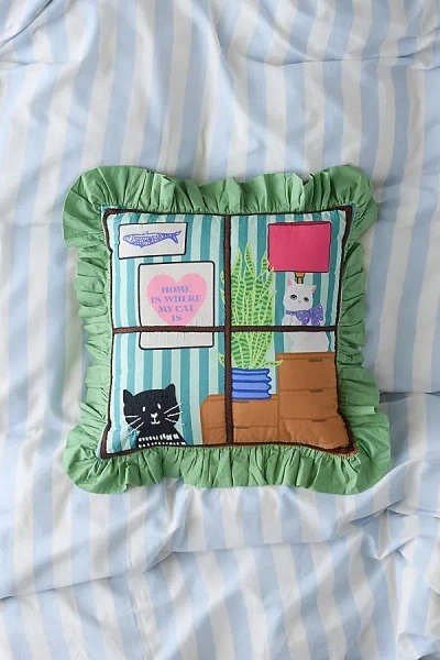 Urban Outfitters Tiny Scene Embroidered Ruffled Throw Pillow In Assorted At  In Multi