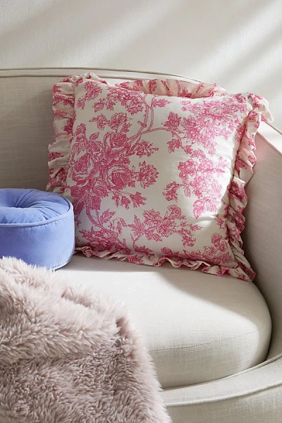 Urban Outfitters Toile Ruffle Throw Pillow In Pink At