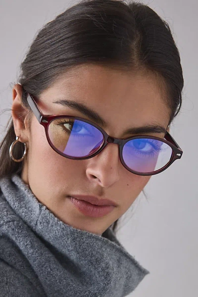 Urban Outfitters Tommy Oval Blue Light Glasses In Maroon, Women's At  In Burgundy
