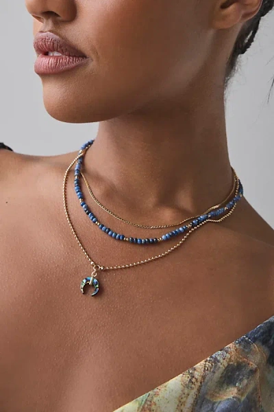 Urban Outfitters Trio Beaded Layered Necklace In Blue, Women's At