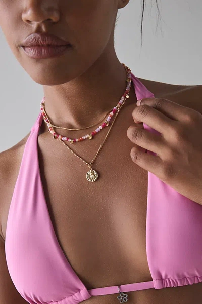 Urban Outfitters Trio Beaded Layered Necklace In Pink, Women's At