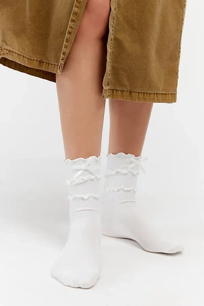 Urban Outfitters Triple-ruffle Crew Sock In White, Women's At