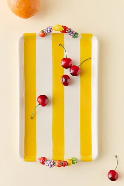 Urban Outfitters Tropicana Striped Fruit Handle Ceramic Serving Tray In Sun Yellow At