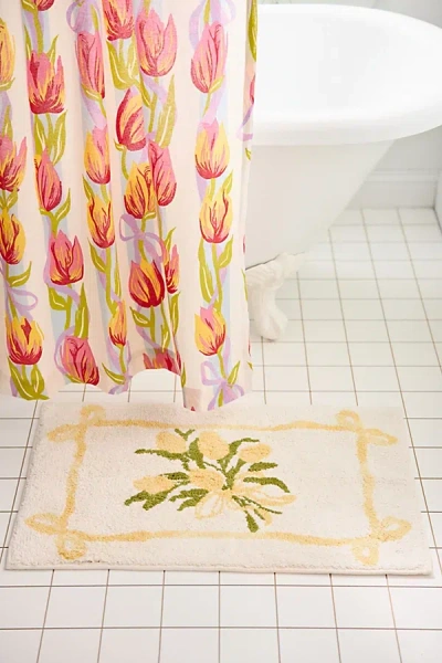 Urban Outfitters Tulip Bunch Plush Tufted Bath Mat In Yellow At