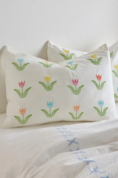 Urban Outfitters Tulip Icon Embroidered Sham Set In White At  In Neutral