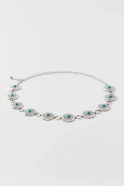 Urban Outfitters Turquoise Metal Chain Belt In Silver, Women's At