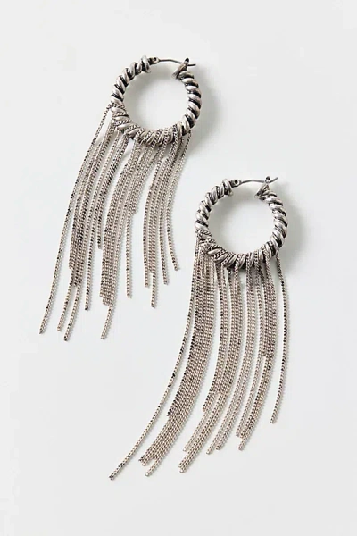Urban Outfitters Twisted Fringe Hoop Earrings In Silver, Women's At  In Metallic