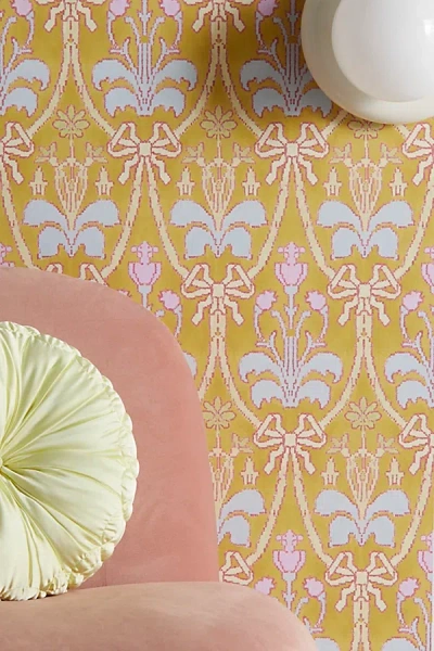 Urban Outfitters Uo Home Bow Damask Gold Removable Wallpaper In Assorted At  In Yellow