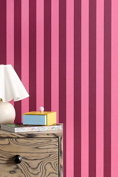 Urban Outfitters Uo Home Cabana Striped Removable Wallpaper In Maroon At  In Pink