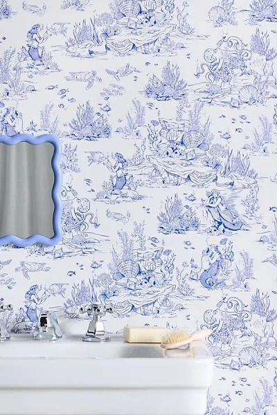 Urban Outfitters Uo Home Mermaid Toile Removable Wallpaper In Blue At