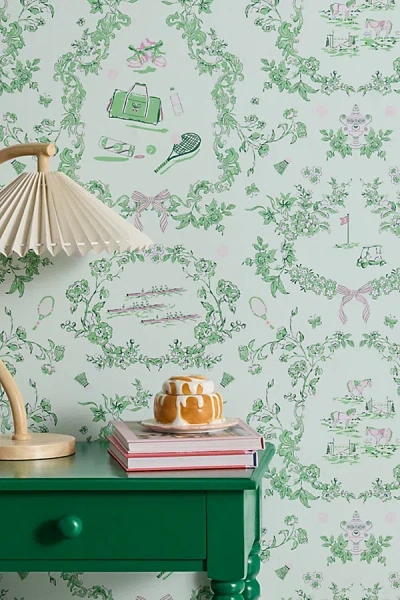 Urban Outfitters Uo Home Preppy Toile Removable Wallpaper In Green At