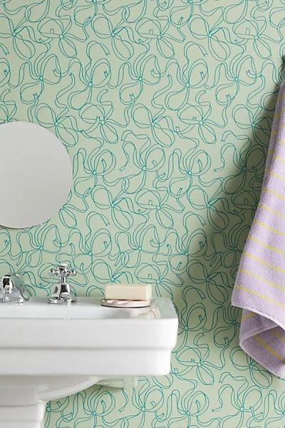 Urban Outfitters Uo Home Pretty Bows Green Removable Wallpaper In Assorted At  In Blue