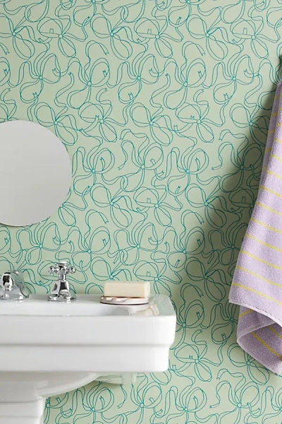 Urban Outfitters Uo Home Pretty Bows Peach Removable Wallpaper In Green At