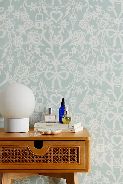 Urban Outfitters Uo Home Stencil Grey Removable Wallpaper In Turquoise At