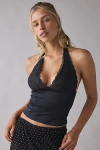 Urban Outfitters Uo Luna Mixed Lace Trim Plunge Halter Top In Black, Women's At