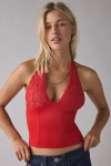 Urban Outfitters Uo Luna Mixed Lace Trim Plunge Halter Top In Red, Women's At