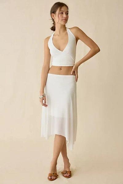 Urban Outfitters Uo Never Miss Mesh Halter Neck Asymmetric Midi Skirt 2-piece Set In White, Women's At Urban Outfitte