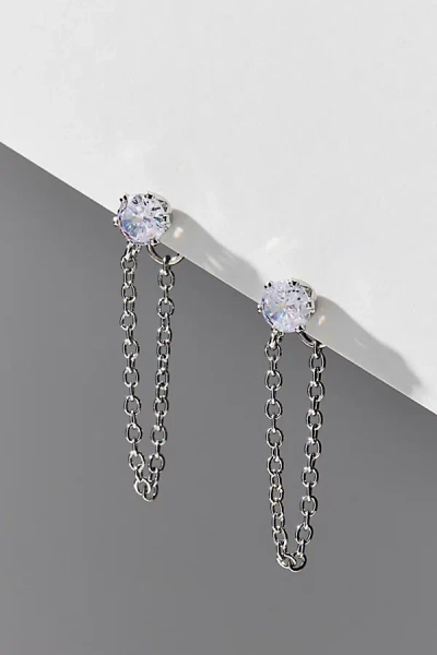 Urban Outfitters Uptown Drippy Chain Front/back Stud Earring In Silver, Women's At  In Metallic