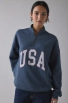 Urban Outfitters Usa Graphic Oversized 1/4 Zip Fleece Pullover Top In Navy, Women's At  In Blue