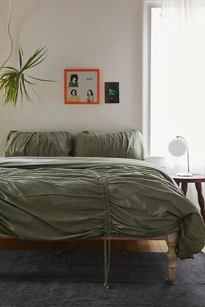 Urban Outfitters Utility Cinched Duvet Cover In Olive At  In Green
