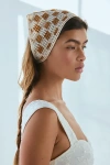 Urban Outfitters Valerie Checkered Crochet Triangle Headscarf In Taupe Checkerboard, Women's At