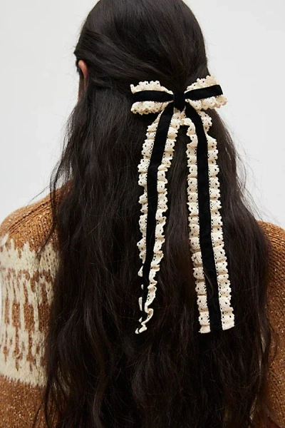 Urban Outfitters Velvet & Lace Long Hair Bow Barrette In Black, Women's At